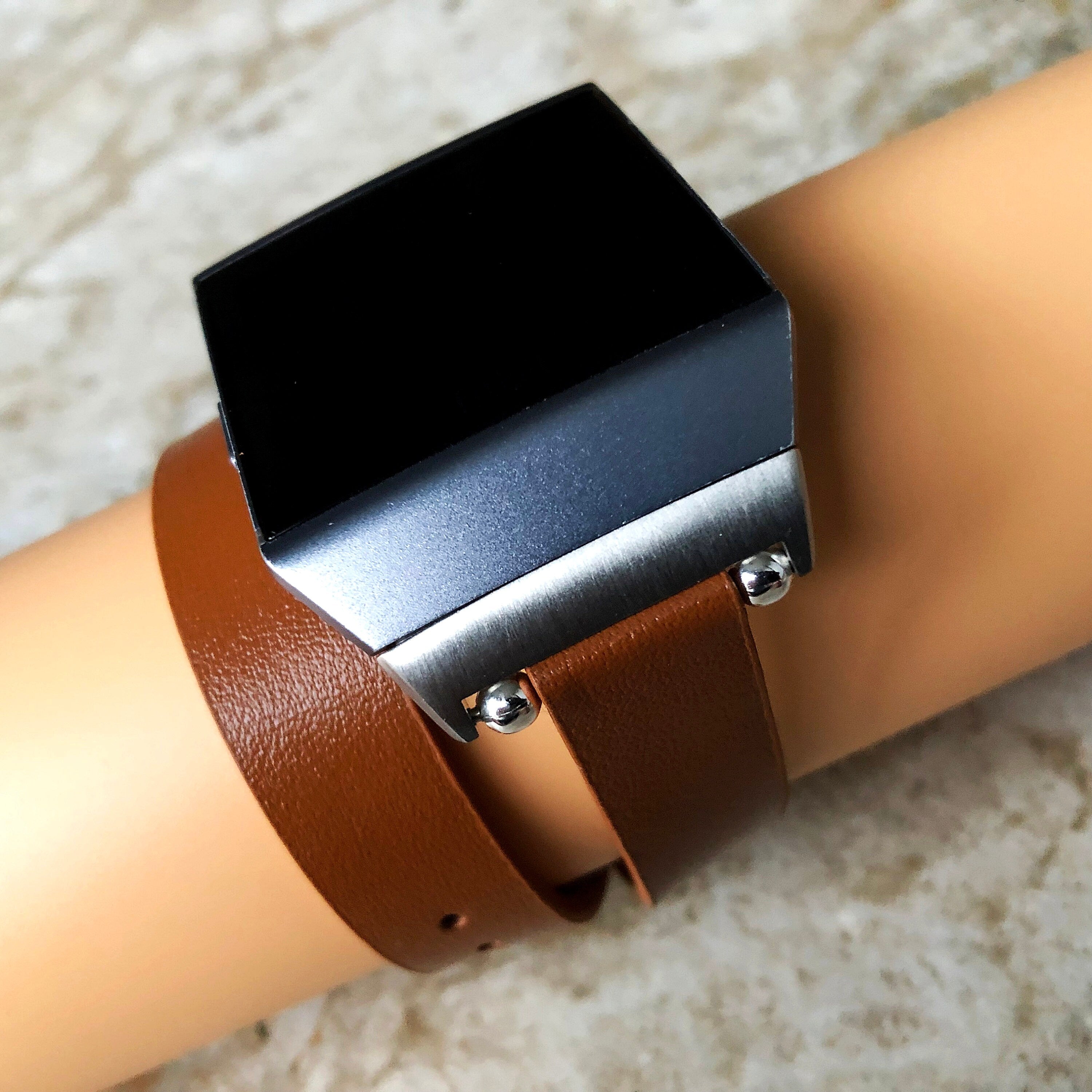 Fitbit Ionic Brown Soft Band for Double Wrap Around Wrist Eco Vegan Leather Watch Strap Twice Bracelet SB in Silver Rose Gold Black Finish
